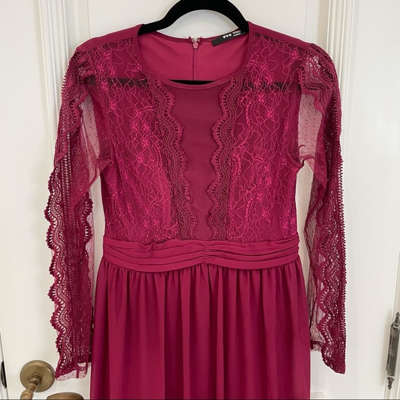 Maroon Lace Maternity Maxi Dress - Picture 3 of 11